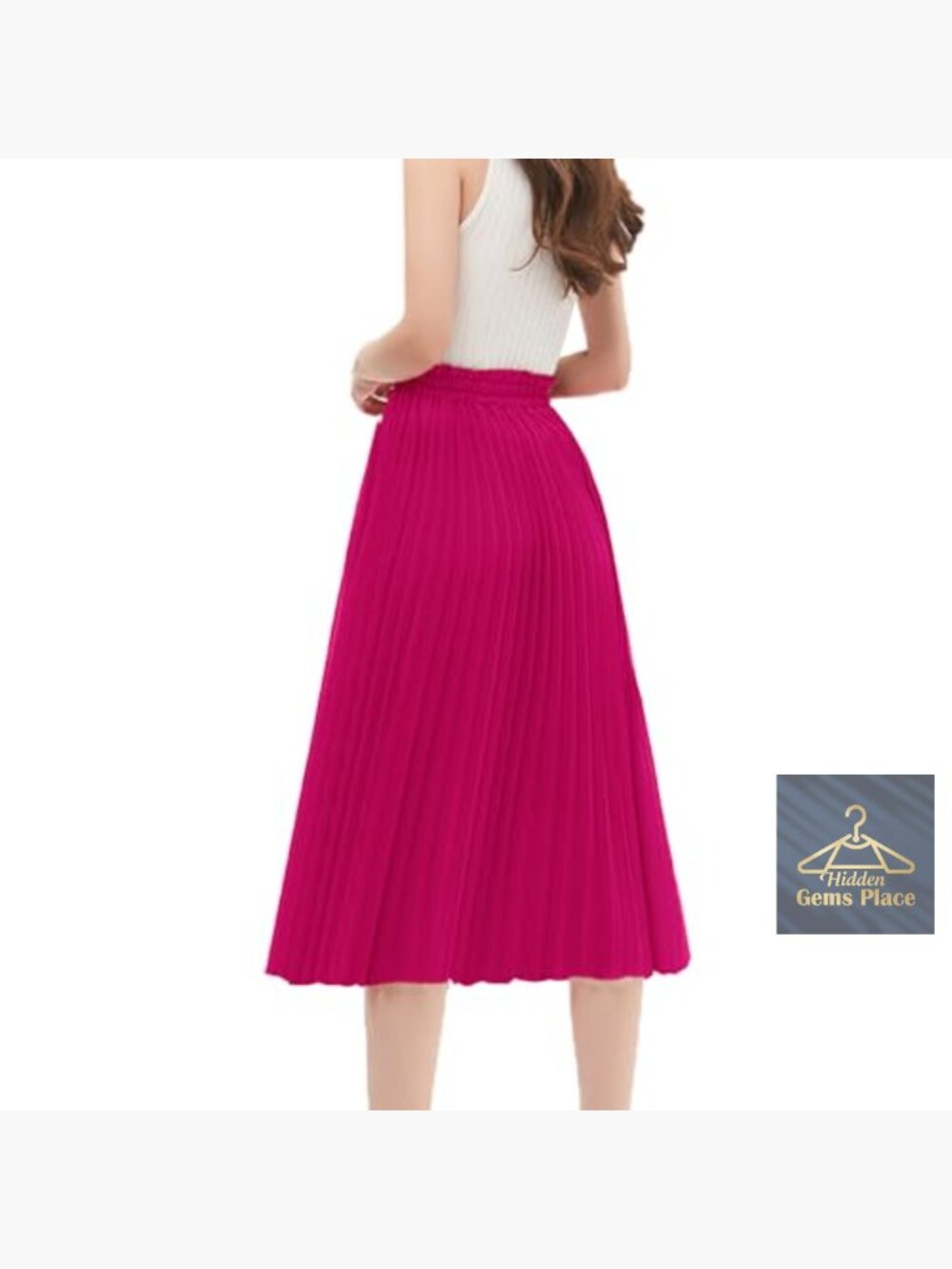 High Waist Pleated A-Line Midi Skirt Flowy Swing Skirt S-3XL - Picture 3 of 7